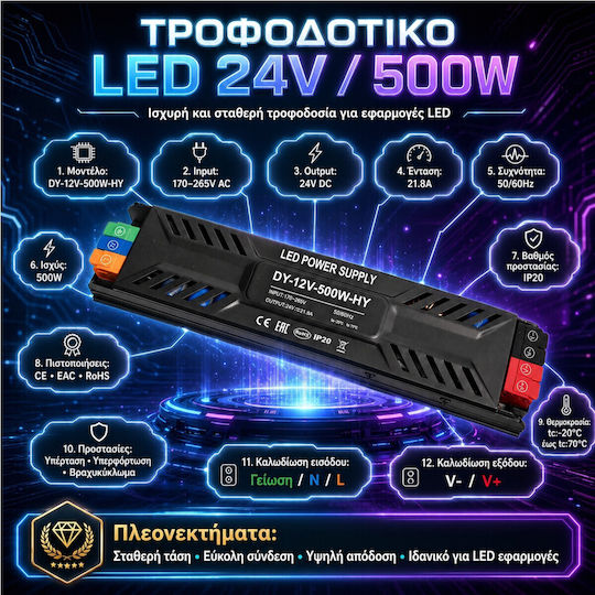 VenCore LED Power Supply Power 500W with Output Voltage 12V