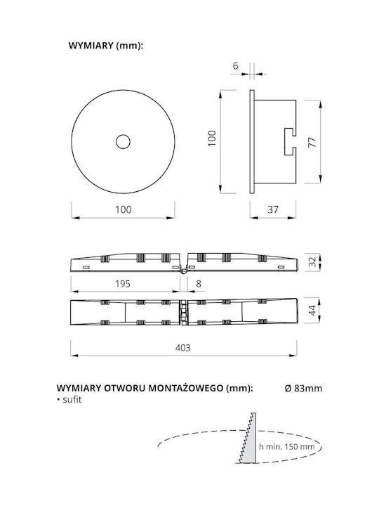 Awex Rechteckig Einbau Spot Weiß 10x3cm. 1Stück