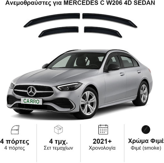 Heko Set of Windbreakers Front and Rear Car Dark Fime for Mercedes-Benz C Class W206 4D 2021 4pcs