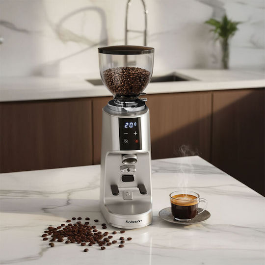 Rohnson Electric Coffee Grinder 260W with 350gr Capacity and 100 Grind Levels Silver