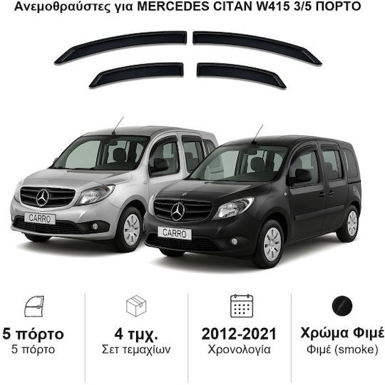 Heko Set of Windbreakers Front and Rear Car Dark Fime for Mercedes-Benz Citan 4pcs