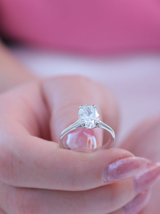 Single Stone Ring In 14K White Gold With Diamond