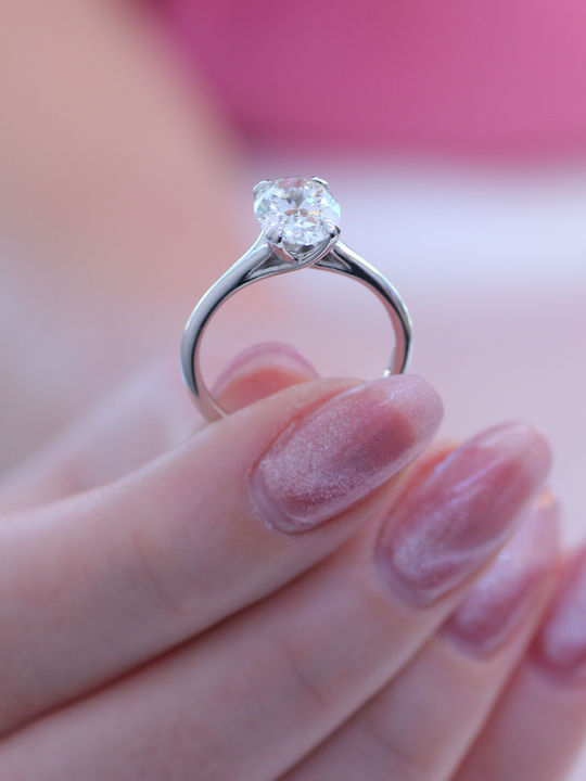 Single Stone Ring In 14K White Gold With Diamond