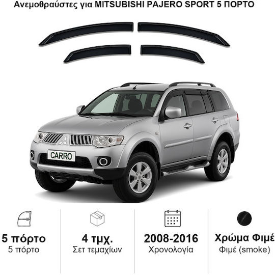 Heko Set of Windbreakers Front and Rear Car Dark Fime for Mitsubishi Pajero 4pcs