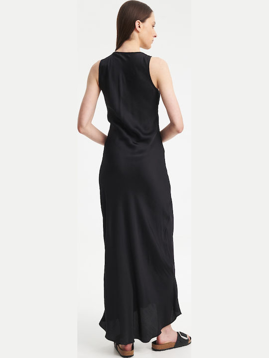Rochie De Vară Maxi Din Satin Neagră