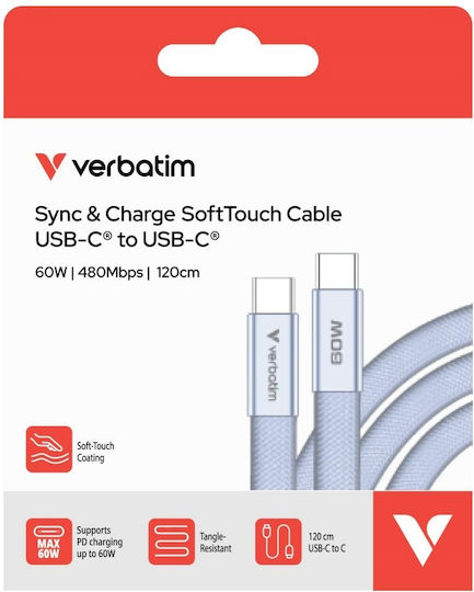 Verbatim USB 2.0 Kabel USB Typ-C männlich - USB-C 60W PD Lila 1,2m 30275