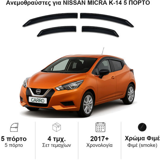 Heko Set of Windbreakers Front and Rear Car Dark Fime for Nissan Micra 4pcs