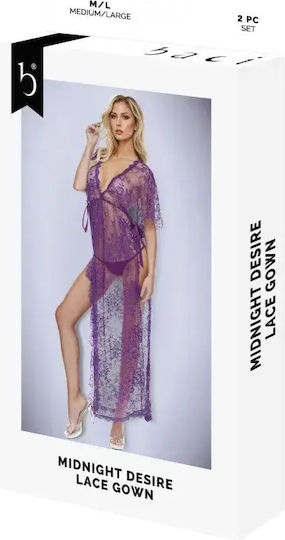 Midnight Desire Mit Lila Spitze Lange Robe S M
