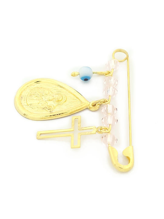 Child Safety Pin Charm Gilded Silver with Cross for Girl
