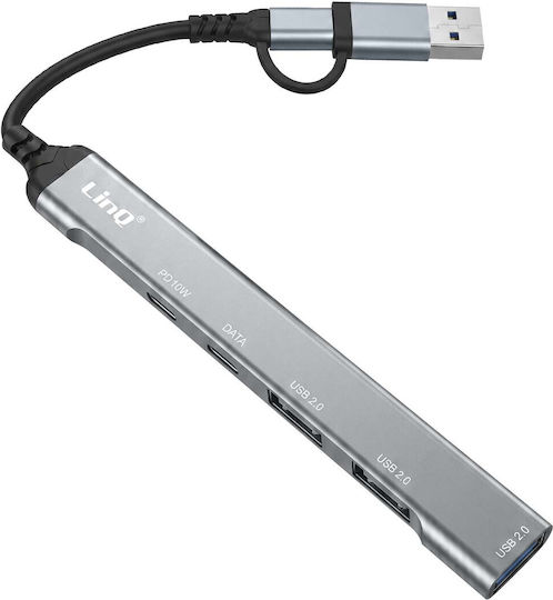 Linq Hub Usb-c Usb-a 5-in-1 To 2x Usb-c Pd 10w 3x Usb-a 480mbps Grey