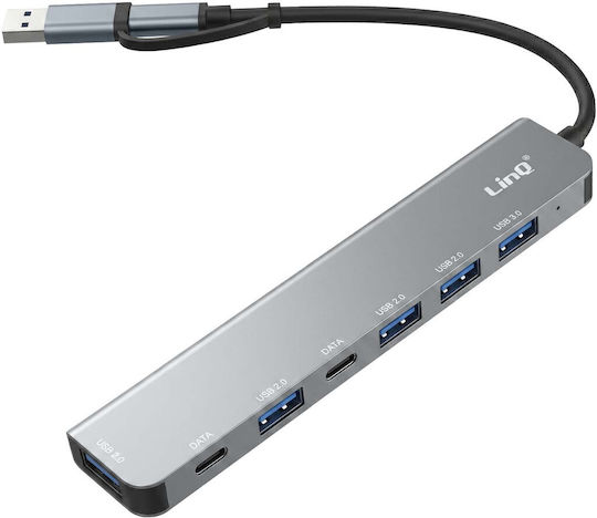 Linq Hub Usb-c Usb-a 7-in-1 5gbps To 2x Usb-c Usb-a 3.0 4x Usb-a 2.0 Grey