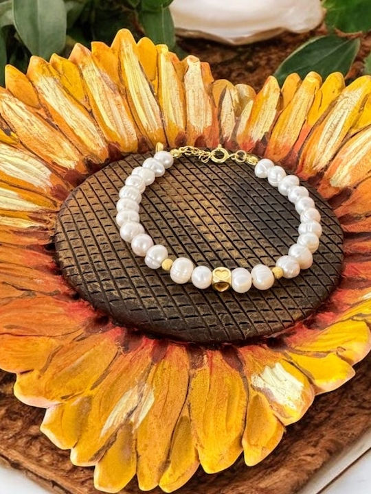Ezera Ezera Damen Armband Kette Mit Herz Design Aus Silber Vergoldet Mit Perlen 16.5cm