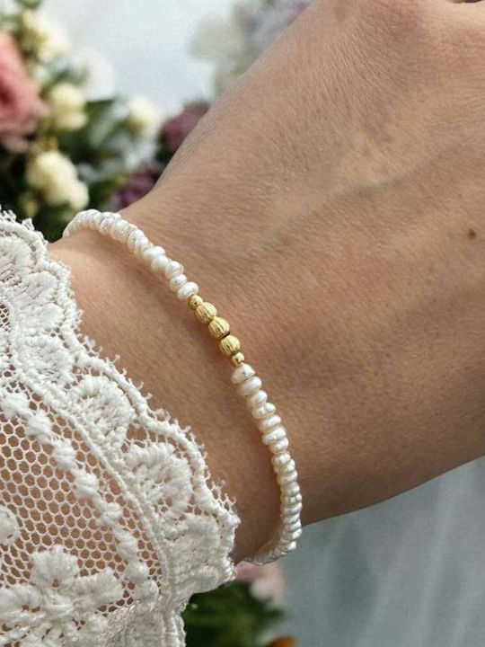 Ezera Damen Armband Kette aus Silber Vergoldet mit Perlen 16,5cm