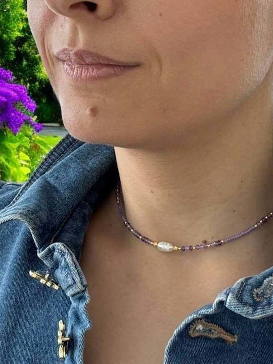 Ezera Choker Din Argint Plăcat Cu Aur Violet