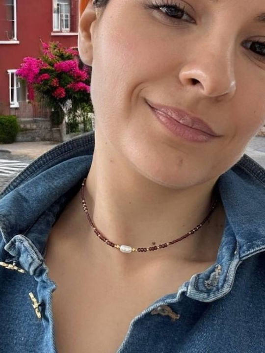 Ezera Choker Din Argint Plăcut Cu Aur Roșu
