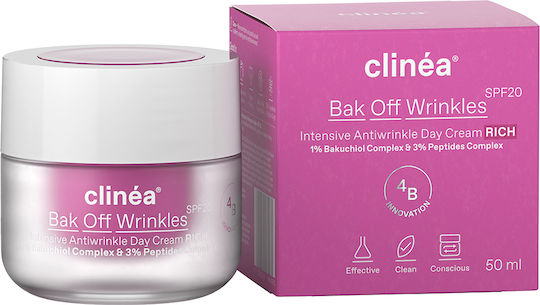 Clinea Bak Off Wrinkles Rich Αντιγηραντική Κρέμα Προσώπου Ημέρας με SPF20 με Υαλουρονικό Οξύ & Bakuchiol 50ml