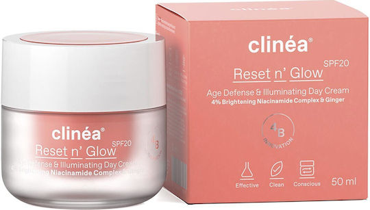 Clinea Reset n' Glow Cremă de Față de Zi cu SPF20 pentru Anti-îmbătrânire și Strălucire cu Niacinamidă și Prebiotice 50ml