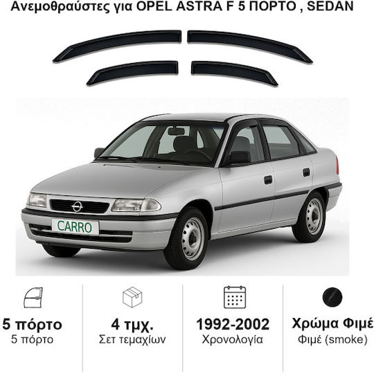 Heko Set of Windbreakers Front and Rear Car Dark Fime for Opel Astra 4pcs