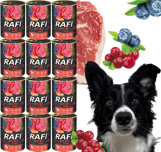 Rafi Hrana Umedă Pentru Câini în Conservă Dietă cu Carne de Vită și Carne Fără Cereale 12x400gr