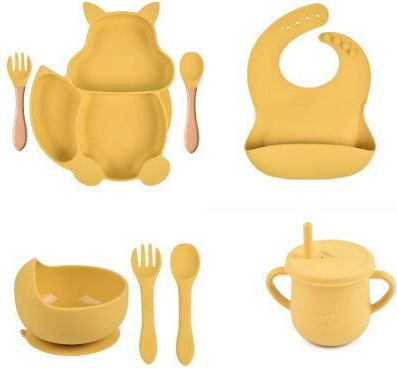 Silicone Feeding Set with Anti-Slip Base Yellow 5 Pieces