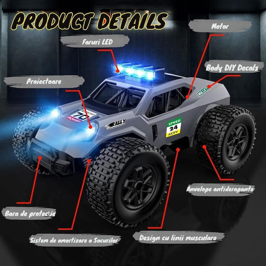 Fernsteuerung Monstertruck Rc Off-road Auto 25km/h 1:20 Maßstab Stoßdämpfer Federung Hochgriffreifen Akku Inklusive Grau