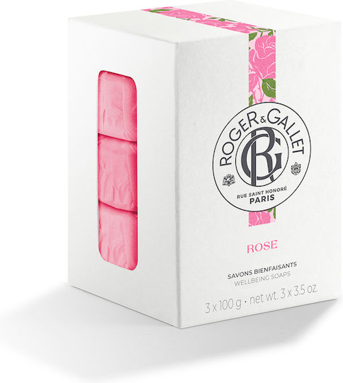 Roger & Gallet Rose Μπάρες Σαπουνιού Wellbeing Soaps 3x100gr 3x300gr
