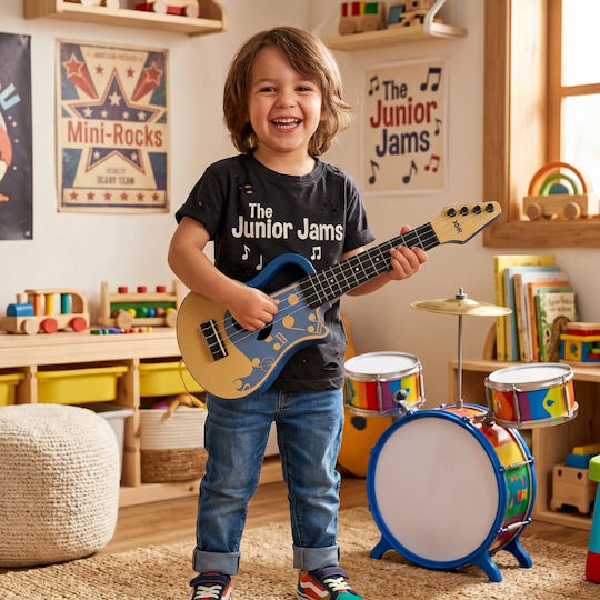 Chitară Jucărie Copii Ukulele 4 Corzi 45 Cm Instrument Muzical Educațional Cadou Băieți Fete Albastru-bej