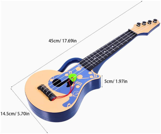 Chitară Jucărie Copii Ukulele 4 Corzi 45 Cm Instrument Muzical Educațional Cadou Băieți Fete Albastru-bej