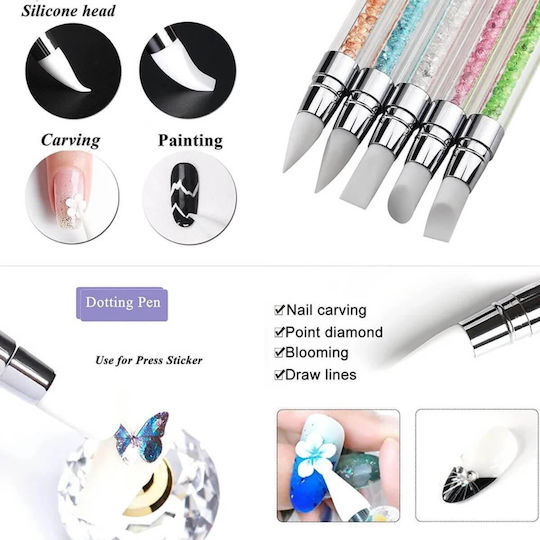 Nail Art 4D Silicone Double Sided Brushes 5 Pcs