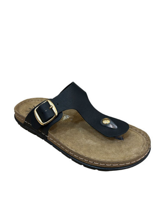 Leather Women's Flat Sandals Black SIENNA-60301M