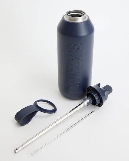Chilly's Series 3 Flip Bottle Thermos Stainless Steel BPA Free 500ml Astral Navy Blue with Mouthpiece, Loop and Straw