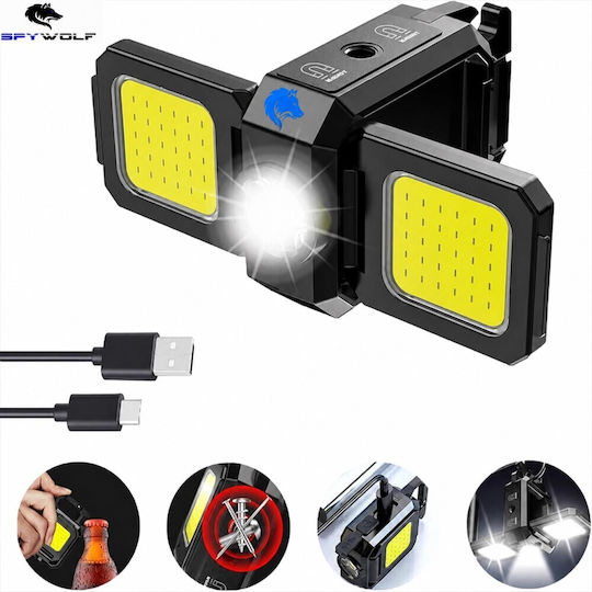 Spywolf Mini Ultra Strong LED Waterproof Multi-Purpose Flashlight COB Rechargeable Type-C Port 2pcs TC-559
