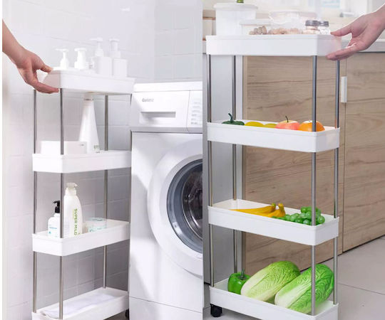 Corner Floor Bathroom Shelf with 4 Shelves 85x38x13cm White