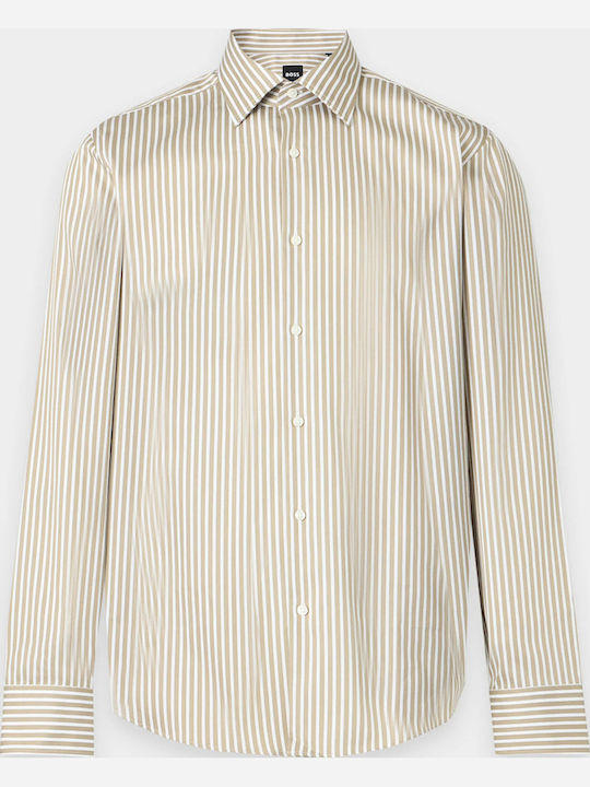 H Joe Long Sleeve Shirt in Regular Fit Striped Dark Beige