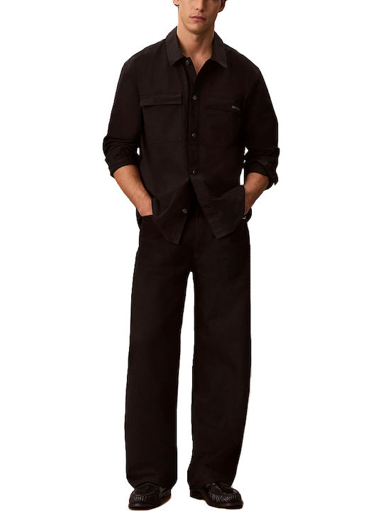 Long Sleeve Overshirt in Regular Fit Black