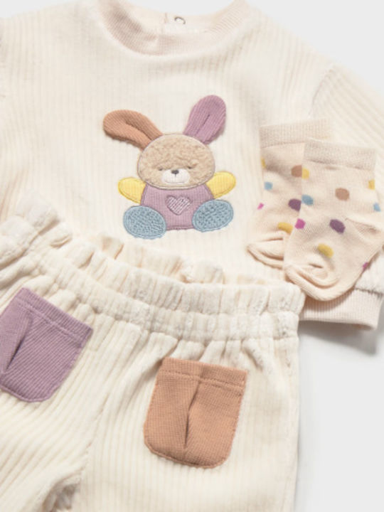 Mayoral Kids Sweatpants Set Ecru 3 Pieces