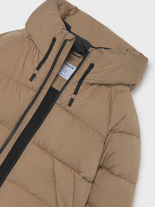 Kids Casual Short Hooded Camel Coat