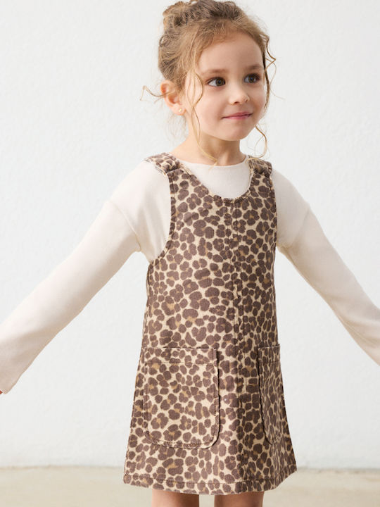 Mädchenkleid Ärmellos Tierdruck Braun