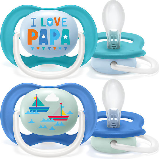 Philips Ultra Air Orthodontic Pacifiers Silicone with Case I Love Mama - Blue for 0-6 months 2pcs