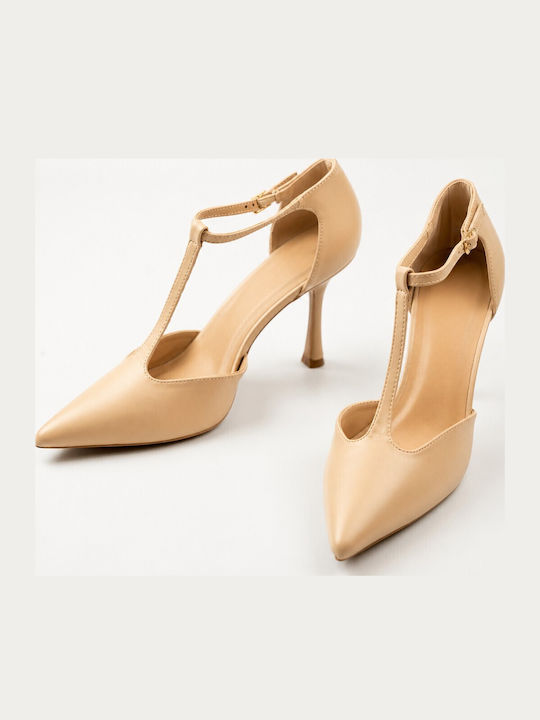 Pointed Toe Heels with Stiletto Heel & Strap Beige
