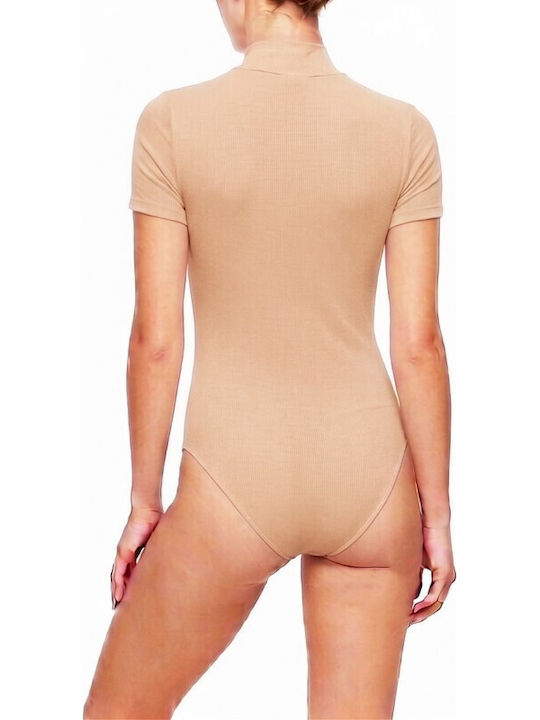 Damen-Bodysuit Rollkragen Beige