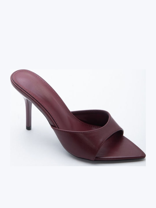 Mules With High Heel In Burgundy Colour