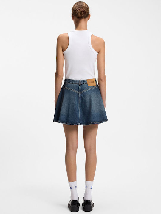Denim High Waist Mini Skirt Dark Aged Denim