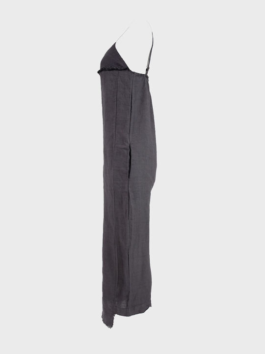 Damen Leinen Jumpsuit Grau