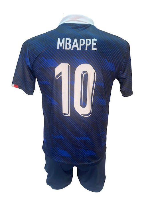 Kids Football Kit Mbappe France National Team Blue White Collar 190726-06