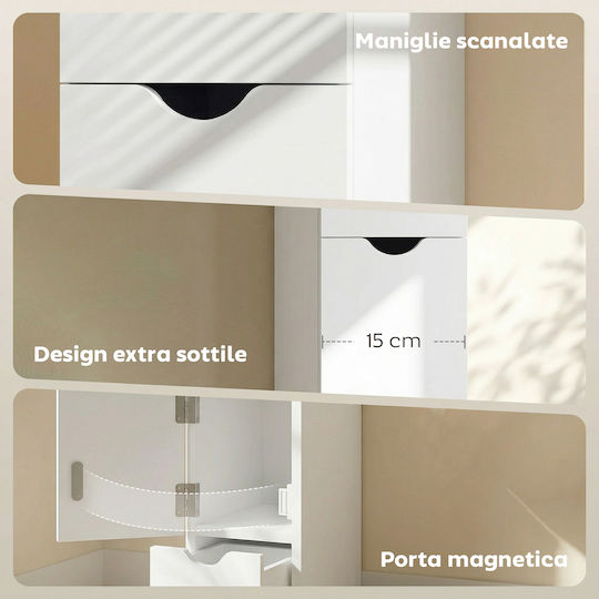 HomCom Bathroom Floor Column Cabinet 15x33x136.8cm White