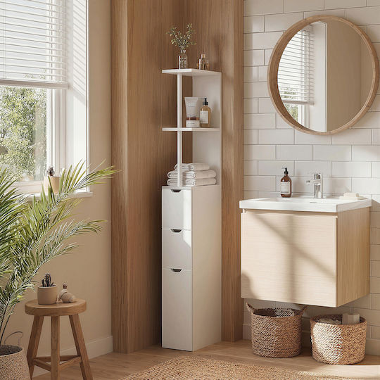 HomCom Bathroom Floor Column Cabinet 15x33x136.8cm White