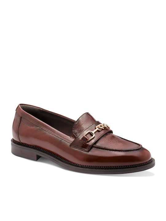 Leather Women's Loafers In Tabac Brown Color