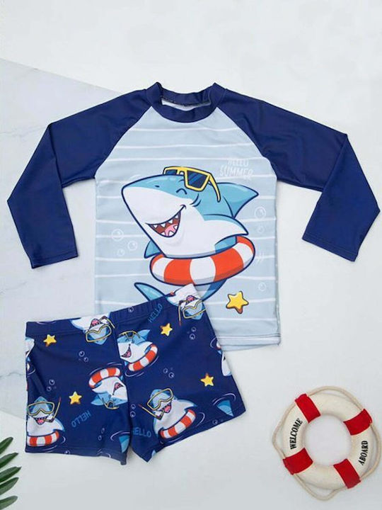 Kids UV Sunscreen Swimwear Set 2 Pieces Shark Sky Designs K.nm-5275 Blue Grey