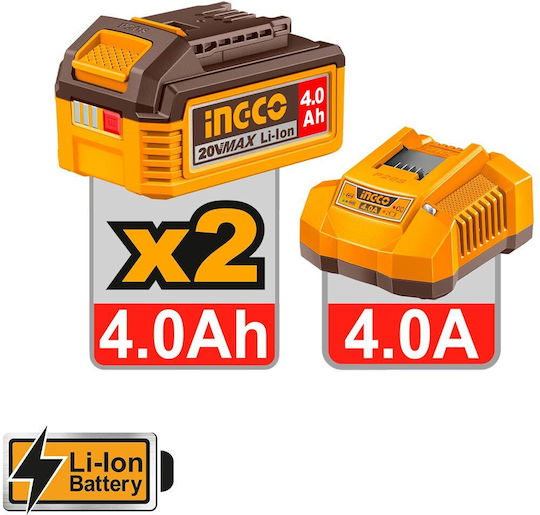 Ingco Ingco Akkubetriebene Werkzeugsets Eckiges Rad Schlagbohrschrauber Schlagschrauber Hammer Objektiv Brushless 20V mit 2 Batterien 4Ah und Tragetasche